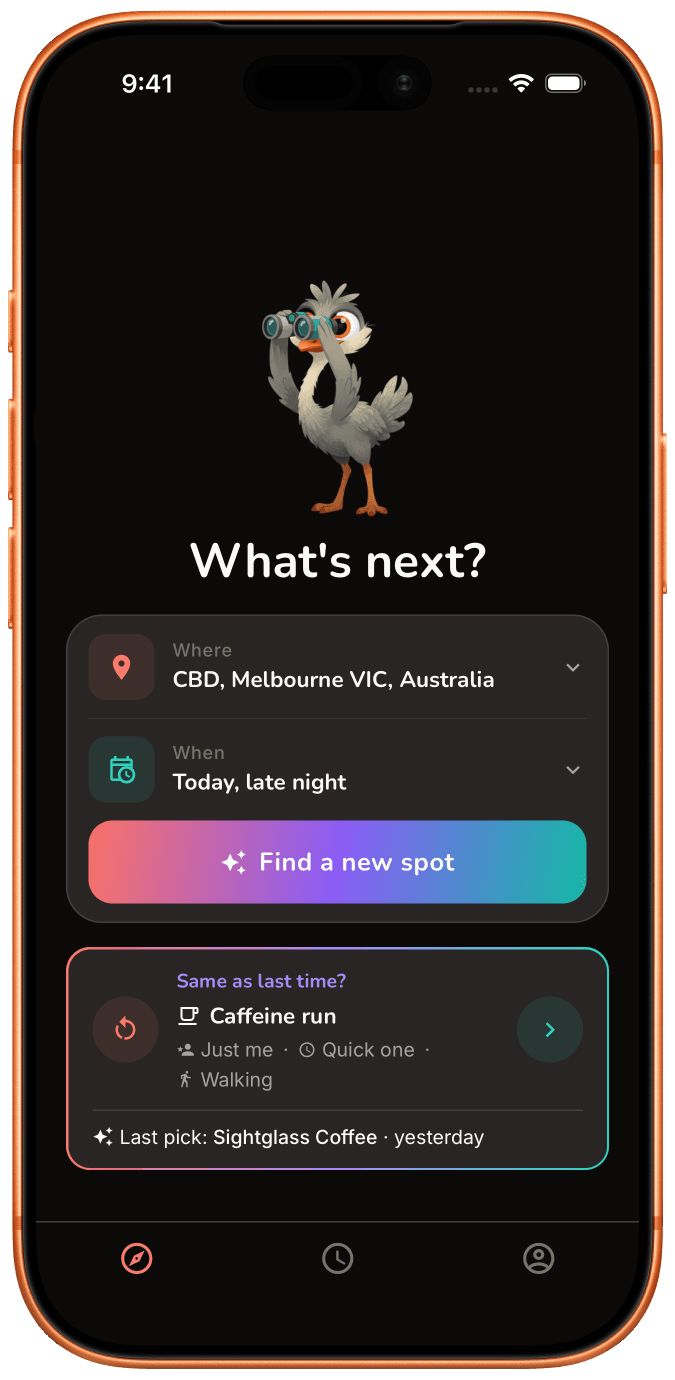 Emu app in dark theme on an iPhone